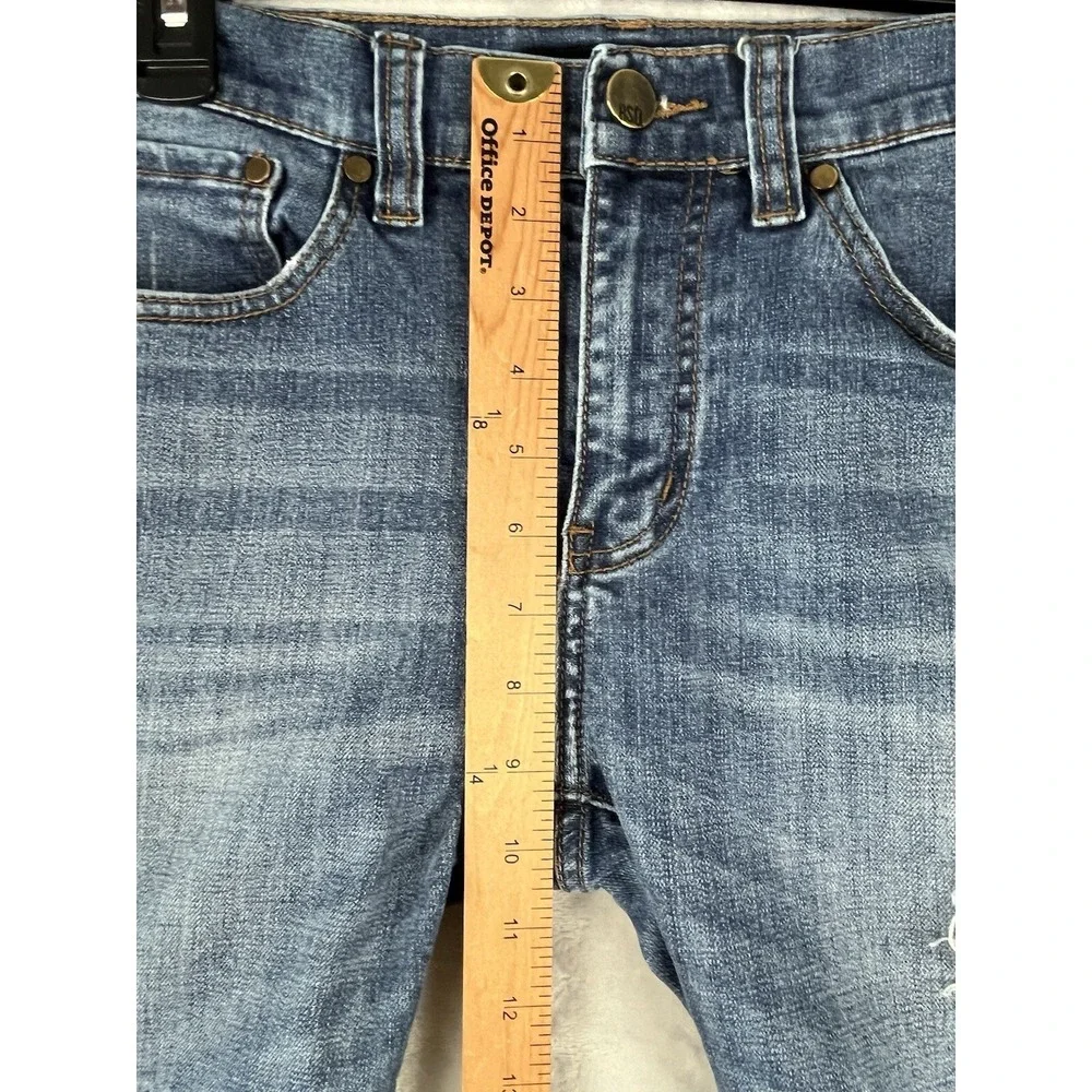 RSQ Jeans Men 31x32 Blue Wash Denim London Skinny Stretch Distressed Rip Biker
